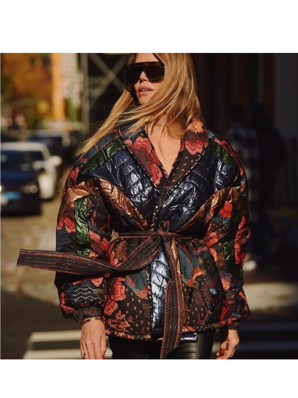 FARM Rio Quilted Bomber Jacket in Black, Red and Cream